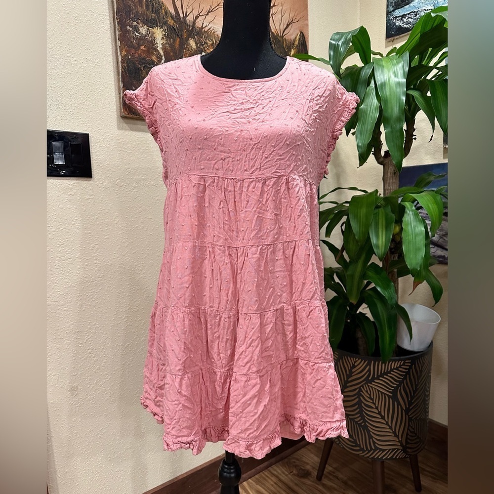 Emory Park Dusty Pink Tiered Ruffle Babydoll Dress Size Small